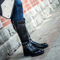 Men’s Knee High Leather Boots with Side Zipper & Buckle